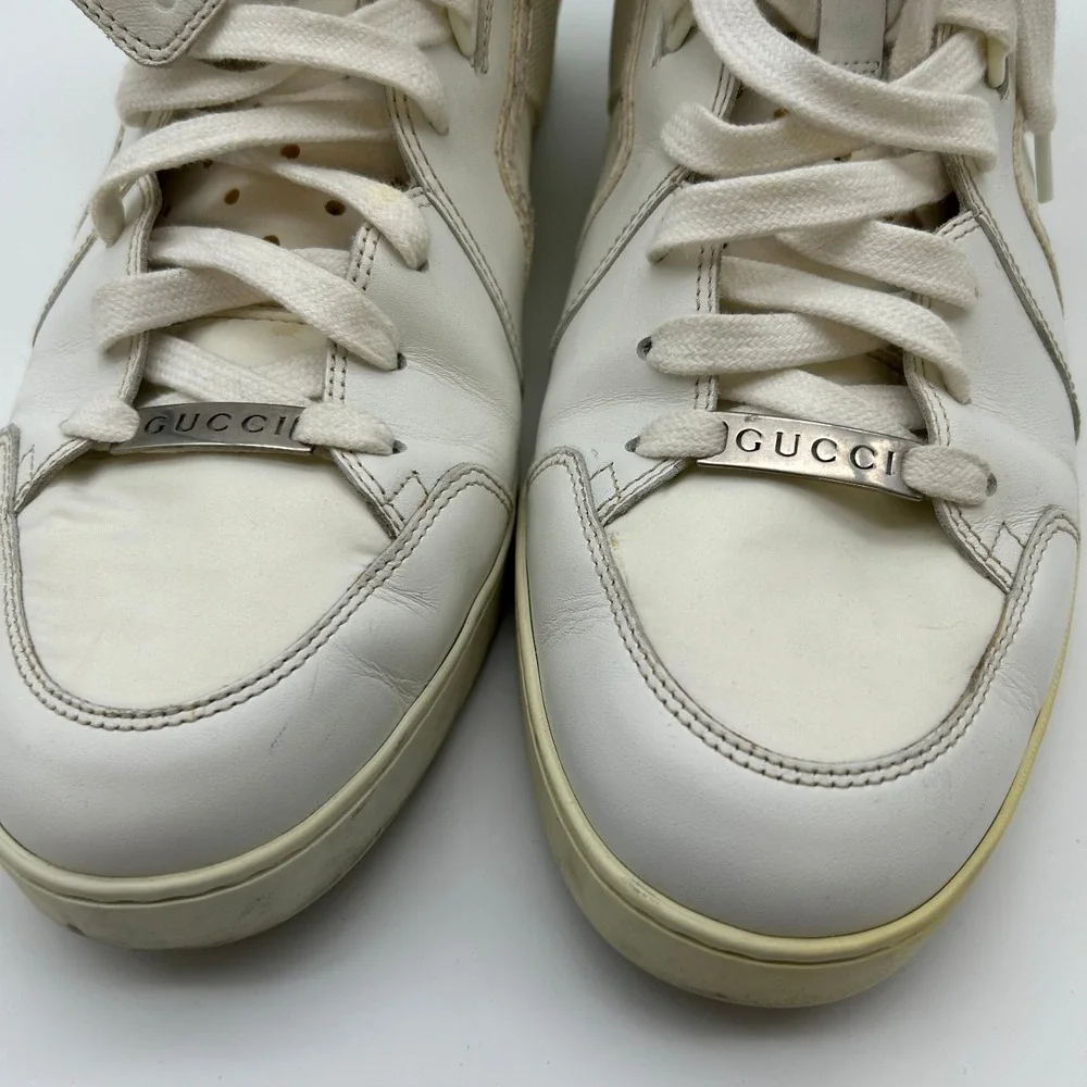 Gucci Sneakers Men's White Leather Waterproof Lace Up Ankle Athletic Shoes - 9
